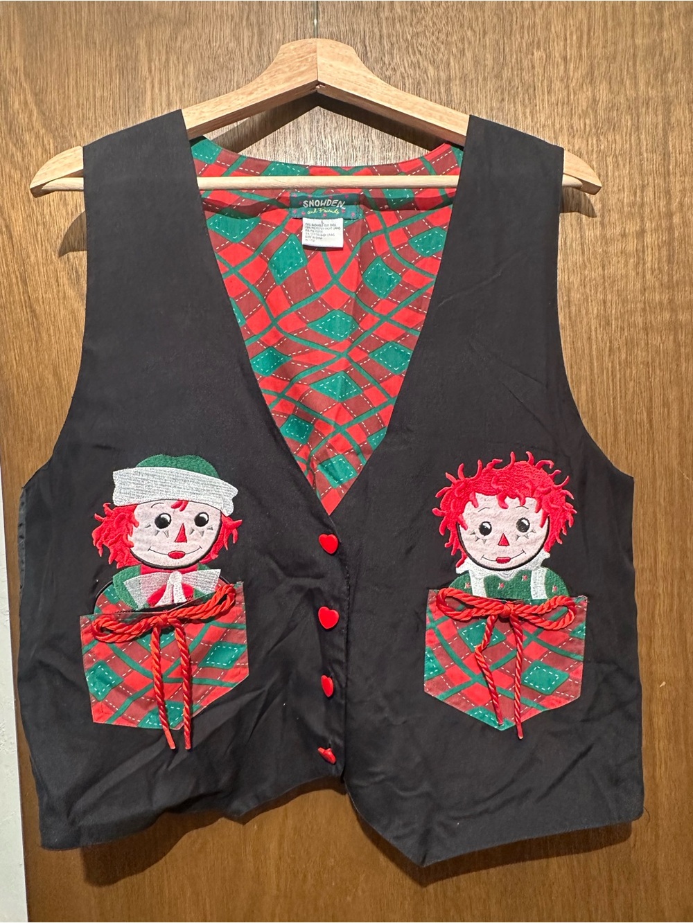 Black Raggedy Doll Embroidered Vest - Women's Festive Waistcoat